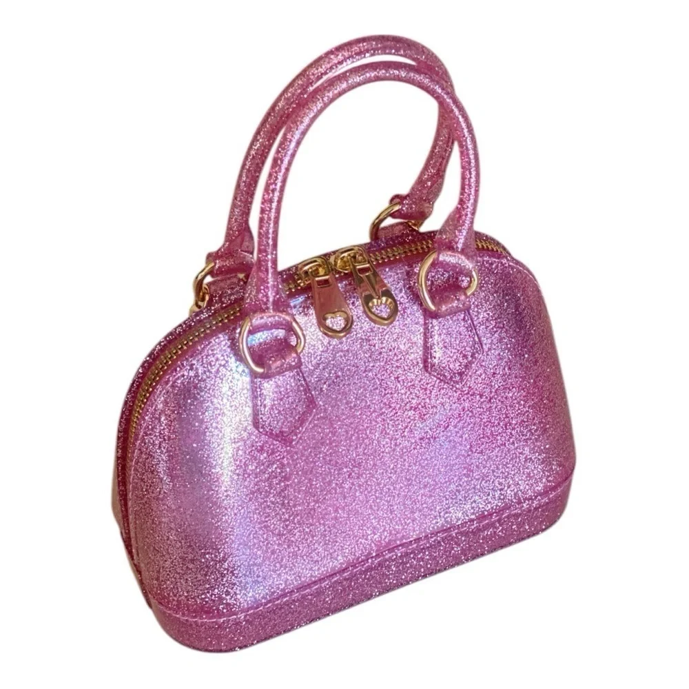 Pink Glitter Jelly Crossbody with 24” Drop Detachable Gold Chain or Handbag NWOT